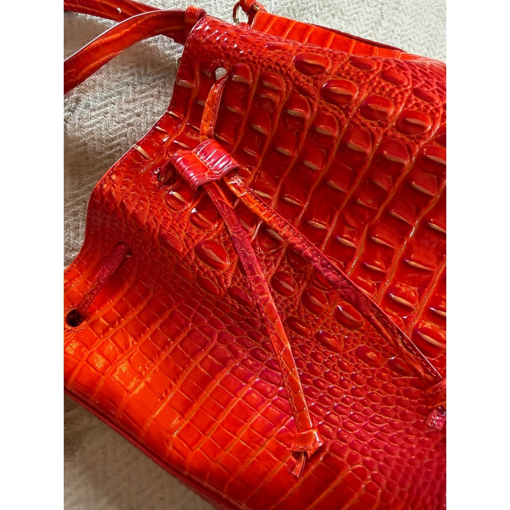 Brahmin Marlowe Flame Melbourne Bucket Bag Crossbody Bright Orange Red - Picture 16 of 16